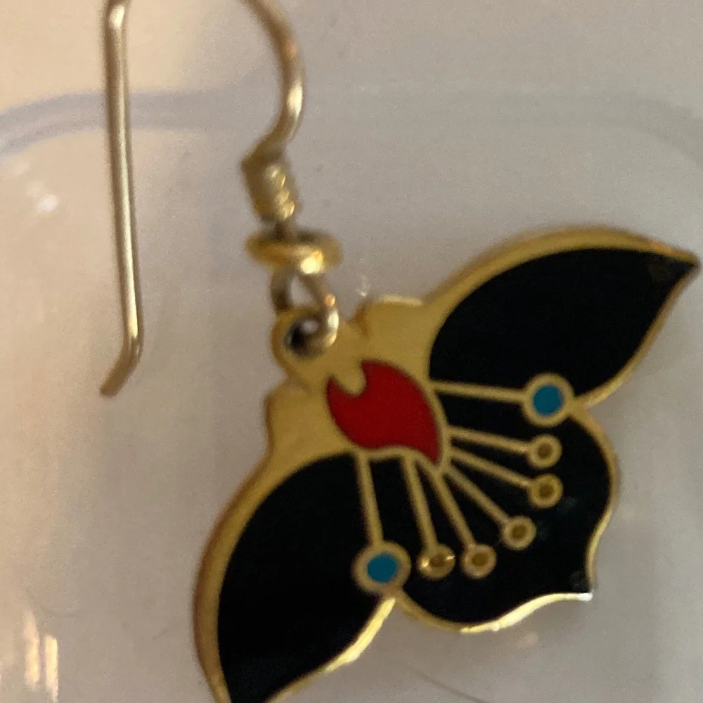 Laurel Burch Vintage Gold Plated Earrings Signed "Desert Flower" - Picture 3 of 6